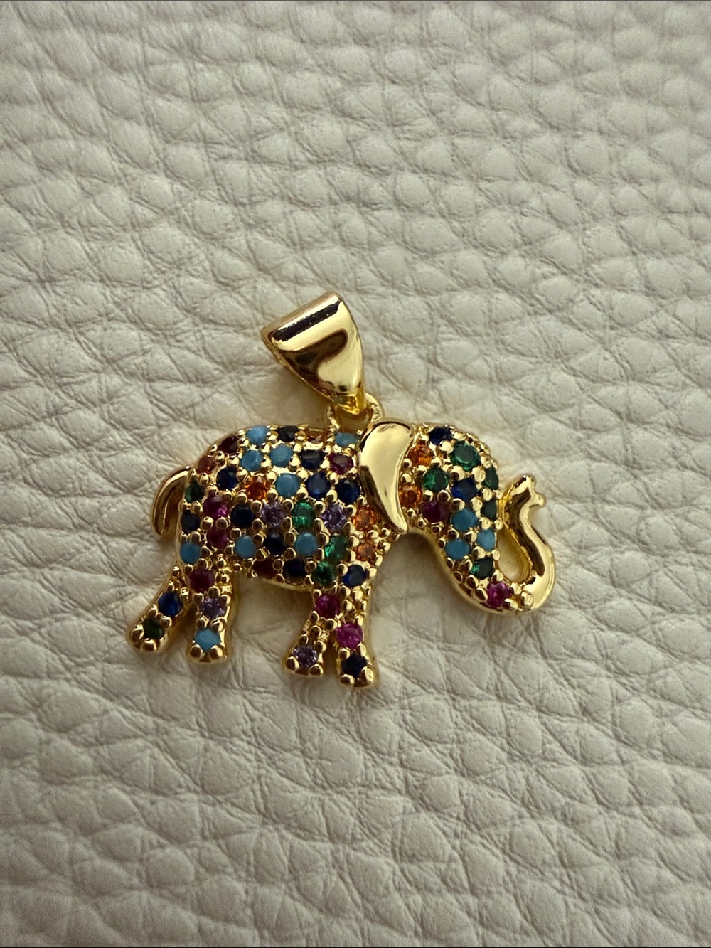 Gold-tone Elephant Pendant with Multicolor Stones